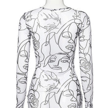 Load image into Gallery viewer, Xena Sheer: Sketch Art Mesh Long Sleeve Mini Coverup Dress MEDIUM
