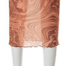 Carica l&#39;immagine nel visualizzatore di Gallery, Xena Mocha Swirl: Sheer Mesh Long Sleeve Maxi Coverup Dress LARGE
