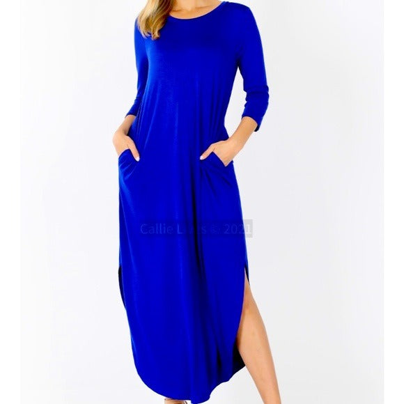 Wholesale 2 Pack: Elaine Flow: Blue Royalty Crew Neck Maxi Dress