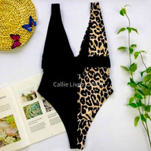 Load image into Gallery viewer, Callie Medallion Wild Black Leopard Trophy Chic Swimsuit LARGE
