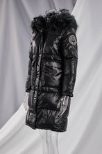 Load image into Gallery viewer, Miz Winter Puffer: PU Shiny Vegan Leather Faux Fur Hood Coat
