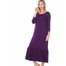 Load image into Gallery viewer, WHOLESALE 3 PACK: Elaine Ruffle: Purple Midi Work Dress w Pockets
