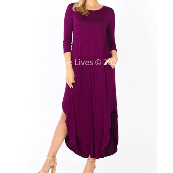 Wholesale 3 Pack: Elaine Flow: Purple Queen Crew Neck Maxi Dress