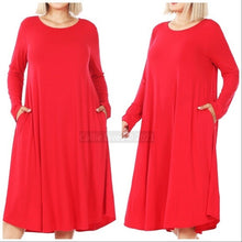 Load image into Gallery viewer, Wholesale 3 Pack: Elaine Flow Plus: Bright Red Crew Neck Midi Dress
