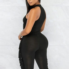 Load image into Gallery viewer, Wholesale 3 Pack: Callie Fringe: Black Bodycon Bodysuit &amp; Fring Stretch Pant Set
