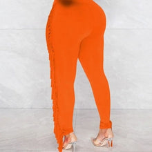 Carica l&#39;immagine nel visualizzatore di Gallery, Wholesale 2 Pack: Callie Fringe: ORANGE Bodycon Bodysuit &amp; Fringe Stretch Pant Set
