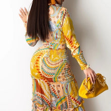 Load image into Gallery viewer, Wholesale 2 Pack: Callie Smocked Gypsy: Yellow Paisley Tied Crop Top Ruffle Palazzo Pant Set

