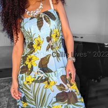 Load image into Gallery viewer, Callie Smocked: BLUE Chiffon Off Shoulder Crop Top Mermaid Maxi Skirt Set
