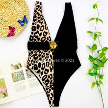 Load image into Gallery viewer, Callie Medallion Wild Black Leopard Trophy Chic Swimsuit LARGE
