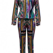 Load image into Gallery viewer, Wholesale 2 Pack: Elaine Pucci: Purple Gold Chain Swirl Printed Button-Down Pantsuit Set
