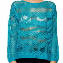 Load image into Gallery viewer, Wholesale 2 Pack: Stasia Turquoise Mesh: Blue Striped Sheer Knit Tops
