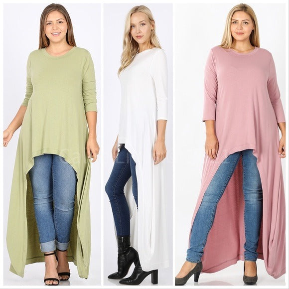 Wholesale 2 Pack: Elaine Flow Plus Size Hi Low Spring Pink Tunic Top 2X Green Pink