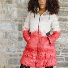 Load image into Gallery viewer, Miz Winter Puffer: Dotted Ombre Drawstring Collar Long Coat L/XL
