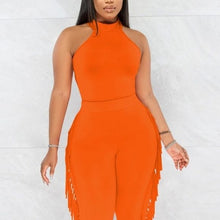 Load image into Gallery viewer, Wholesale 2 Pack: Callie Fringe: ORANGE Bodycon Bodysuit &amp; Fringe Stretch Pant Set
