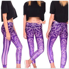 Load image into Gallery viewer, Wholesale 4 Pack: Callie Purple Maze: Pink Henna Tattoo Yoga Banded Waist Legging

