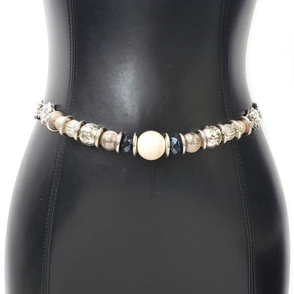 Wholesale 3 PK: Callie Bling: Vintage Style Skinny Mother of Pearl Metal Chain Belts