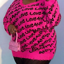 Load image into Gallery viewer, Wholesale 3PK: Callie Striped Love: Diagonal Graphic Printed V-Neck Sweater L/XL
