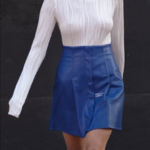 Carica l&#39;immagine nel visualizzatore di Gallery, Wholesale 2 Pack: Stasia Vegan: Making Business Blue Pleated Button Up Faux Leather Skater Skirt

