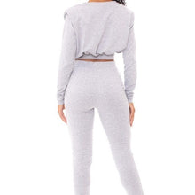 Ladda upp bild till gallerivisning, Callie Bling: Rhinestone Shoulder Pad Gray Crop Top Pantsuit
