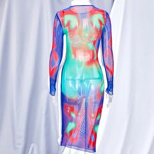 Lade das Bild in den Galerie-Viewer, STASIA 3006: Infrared Body 5th Element Mesh Long Sleeve Maxi Dress LARGE
