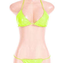 Lade das Bild in den Galerie-Viewer, Wholesale 2Pack: Stasia Oiled Slick: Sexy Neon Green Vegan Faux Leather PU String Bikini
