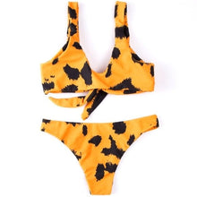 Lade das Bild in den Galerie-Viewer, Wholesale 2Pack: Stasia Changing Spots: Yellow Black Leopard Animal Print Tie Front Bikini
