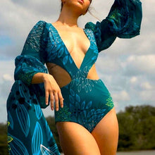 Load image into Gallery viewer, Wholesale 4 Pack: Callie Leave it Open: Sheer Chiffon Mesh Sleeve Monokini Swimsuit
