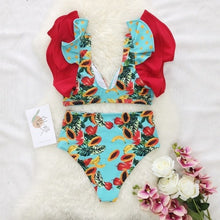 Load image into Gallery viewer, Wholesale 3Pack: Callie Fruity Dots: Banana Ruffle High Waist Bikini Swimsuit
