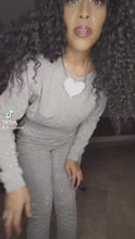 Ladda och spela upp video i Gallerivisaren, Callie Bling: Rhinestone Shoulder Pad Gray Crop Top Pantsuit
