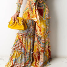 Load image into Gallery viewer, Wholesale 2 Pack: Callie Smocked Gypsy: Yellow Paisley Tied Crop Top Ruffle Palazzo Pant Set
