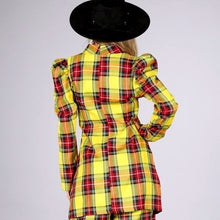 Lade das Bild in den Galerie-Viewer, Callie Berry: Sunshine Yellow Puff Sleeve Plaid Oversized Blazer Dress
