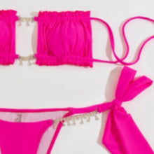Load image into Gallery viewer, Wholesale 3 Pack: Stasia Booblicious Hot Pink Dangling Rhinestone Charm String Bikini
