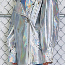 Lade das Bild in den Galerie-Viewer, Miz 3006: Holographic Iridescent Oversized Vegan Leather Motorcycle Moto Jacket
