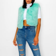 Load image into Gallery viewer, Wholesale 3 Pack: Callie Vested: Faux Fur Cropped Minty Aqua Vegan Vests
