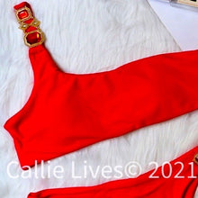 Cargar imagen en el visor de la galería, Xena Red Ruby Bling Gold Chain One Shoulder Bikini LARGE
