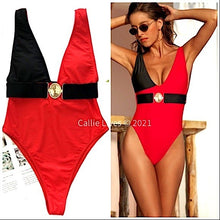 Load image into Gallery viewer, Callie Medallion: Trophy Chic Color Block Swimsuit
