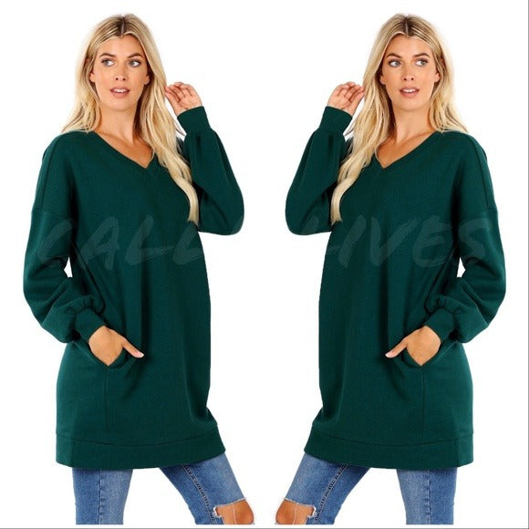 Wholesale 2Pack:Callie Spruce: Oversized VNeck Pocketed Sweatshirt