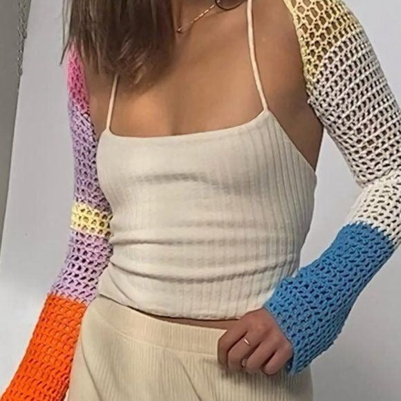 Wholesale 2 Pack: Stasia Contrast Crochet: Color Block Sleeve Sweater Shrug PINK ONE SIZE FITS S/M