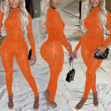 Carica l&#39;immagine nel visualizzatore di Gallery, Wholesale 2 Pack: Xena Distressed: ORANGE Stretched Ripped Torn Mock Bodycon Pant Set

