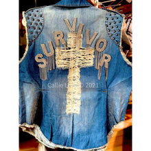 Cargar imagen en el visor de la galería, Survivor Bling: Christian Cross Denim Vest
