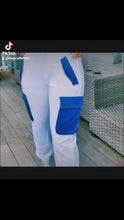 Load and play video in Gallery viewer, Wholesale 2 Pack: Callie Cargo: Mixed Media Denim &amp; Cotton White Jogger Pants
