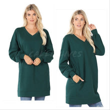 Load image into Gallery viewer, Wholesale 2Pack:Callie Spruce: Oversized VNeck Pocketed Sweatshirt

