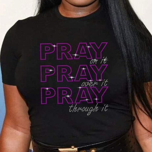 Callie Pray On It: Rhinestone Short Sleeve T-shirt Top