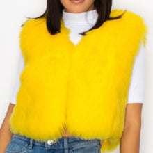 Load image into Gallery viewer, Callie Vested: Faux Fur Cropped Yellow Vegan Vests
