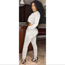 Charger l&#39;image dans la galerie, Wholesale 3 Pack: Callie Bling: Rhinestone Shoulder Pad Gray Crop Top Pantsuit

