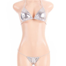 Carica l&#39;immagine nel visualizzatore di Gallery, Xena Foiled: Silver Metallic PU Faux Vegan Leather String Bikini LARGE
