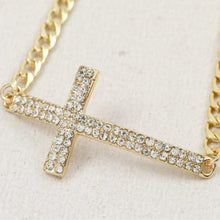 Load image into Gallery viewer, Wholesale 2Pack: Callie Cross: For the Love of Christ Rhinestone Bling Cross Gold Link Bracelet
