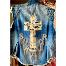 Load image into Gallery viewer, Survivor Bling: Christian Cross Denim Vest
