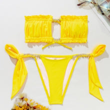 Lade das Bild in den Galerie-Viewer, Wholesale 3 Pack: Stasia Booblicious Bold Yellow Dangling Rhinestone Charm String Bikini
