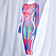 Load image into Gallery viewer, Wholesale 3 Pack: STASIA 3006: Infrared Body 5th Element Mesh Long Sleeve Maxi Dress
